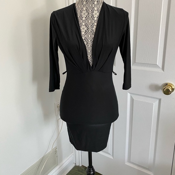 Sexy low cut deep v open back dress black size S - Picture 1 of 3